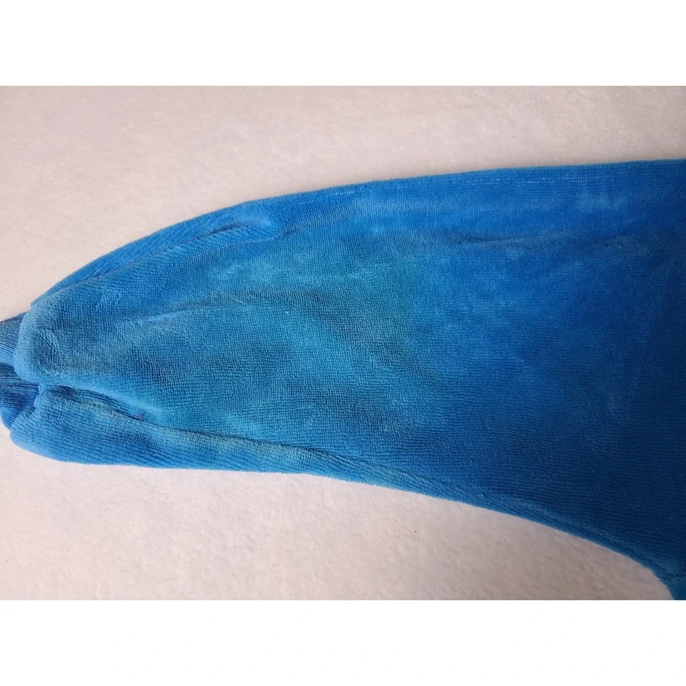 VTG Benay's Basics Footed Sleeper Kids Blue Velour Zip Up Pajamas Y2K Retro 90s